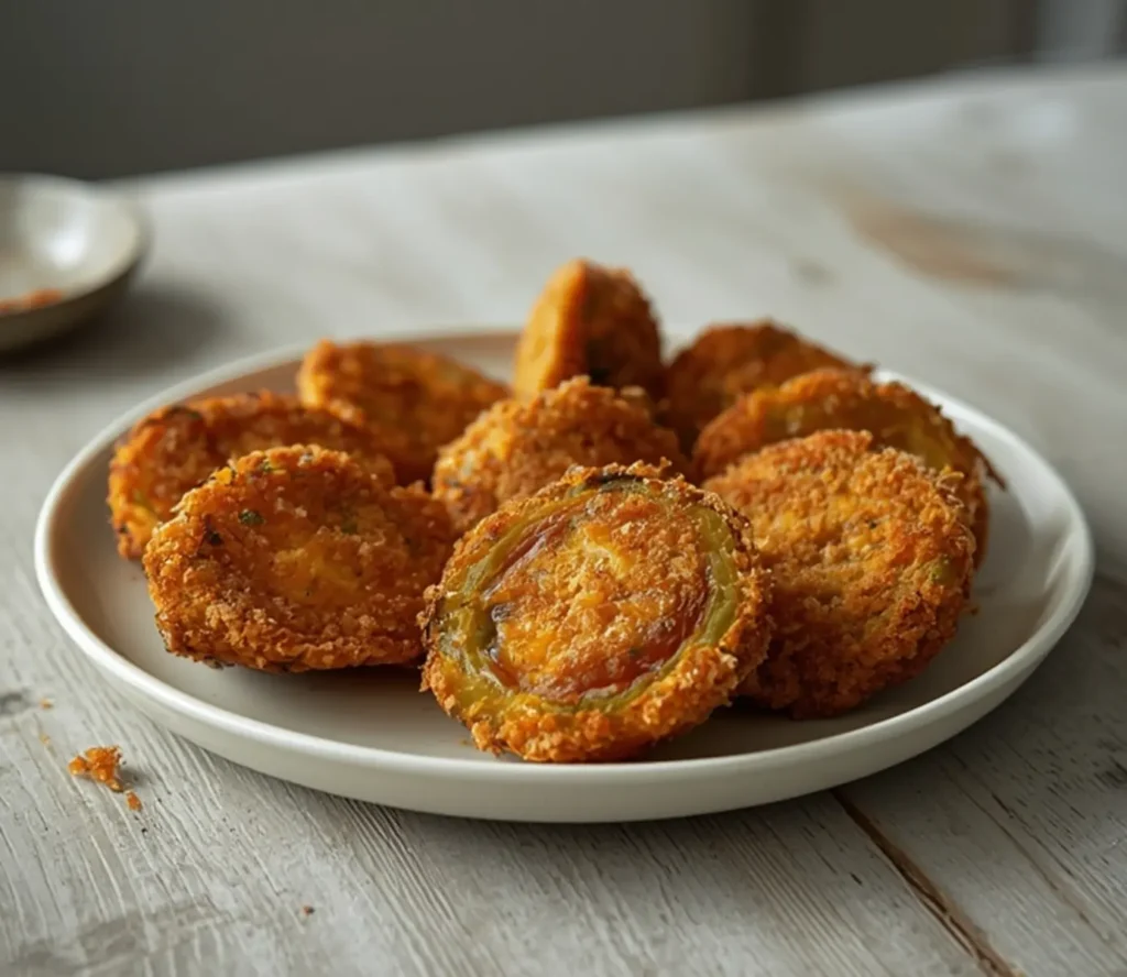 air fryer fried green tomatoes: Golden crispy air fryer fried green tomatoes with a crunchy panko coating and juicy green interior.