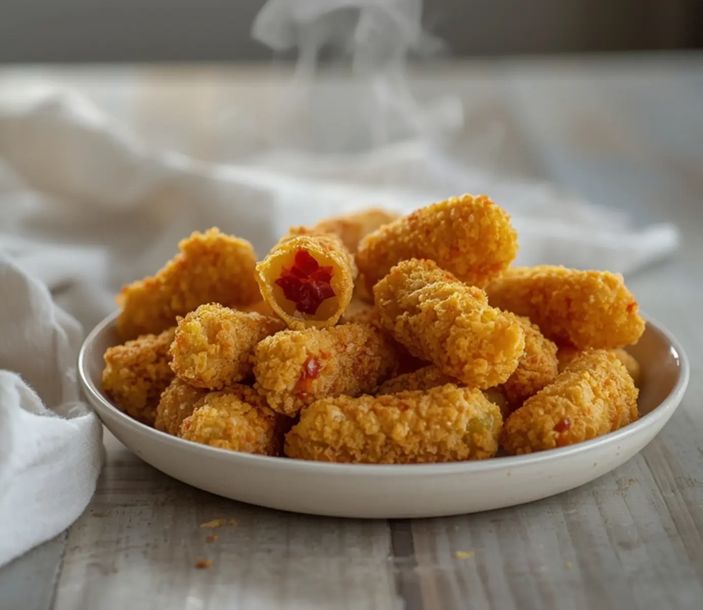 air fryer fried pickles: Golden crispy air fryer fried pickles with a crunchy panko coating on a serving plate.