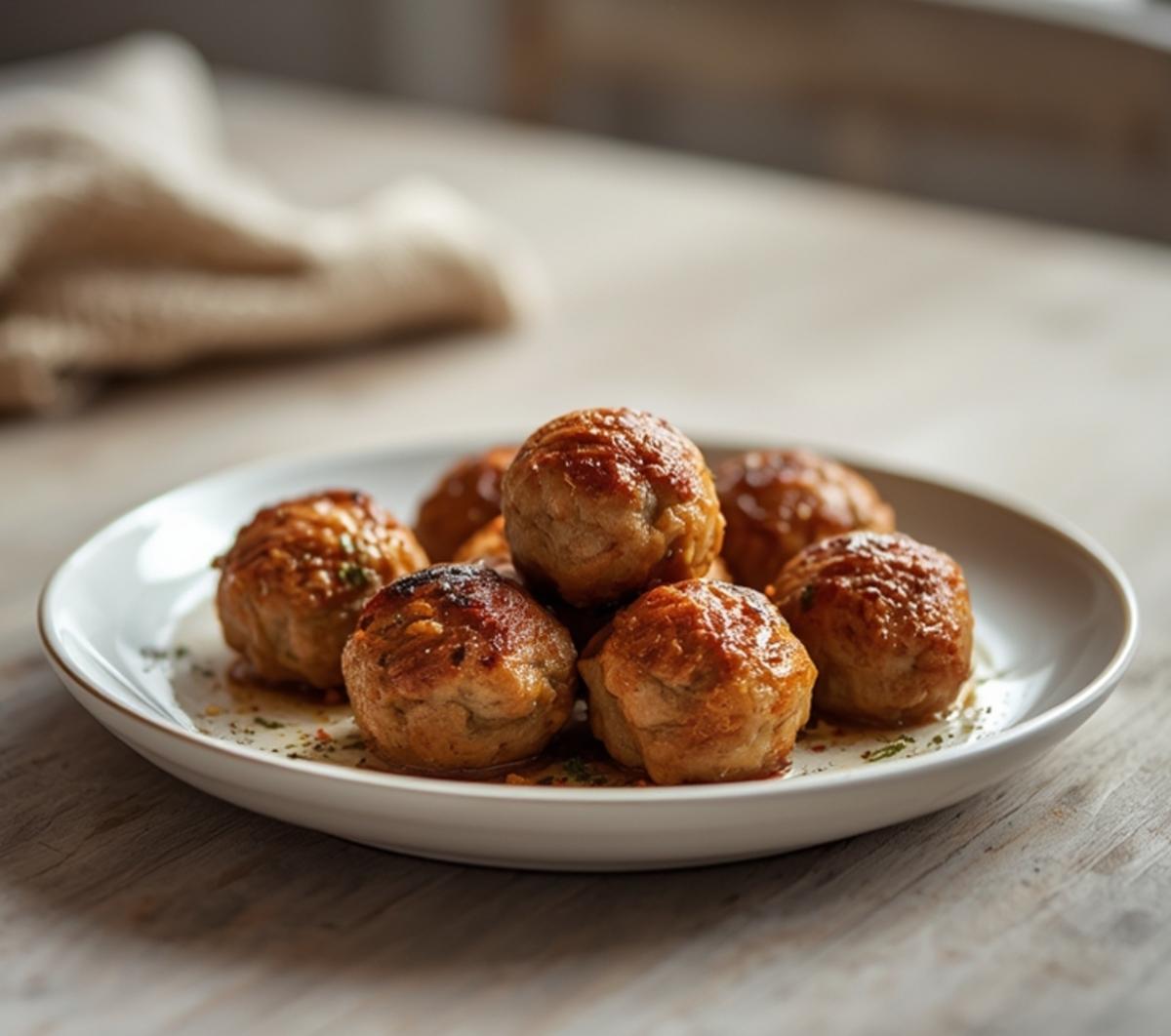 air fryer greek meatballs: Juicy air fryer greek meatballs with golden crispy edges and fresh parsley garnish.