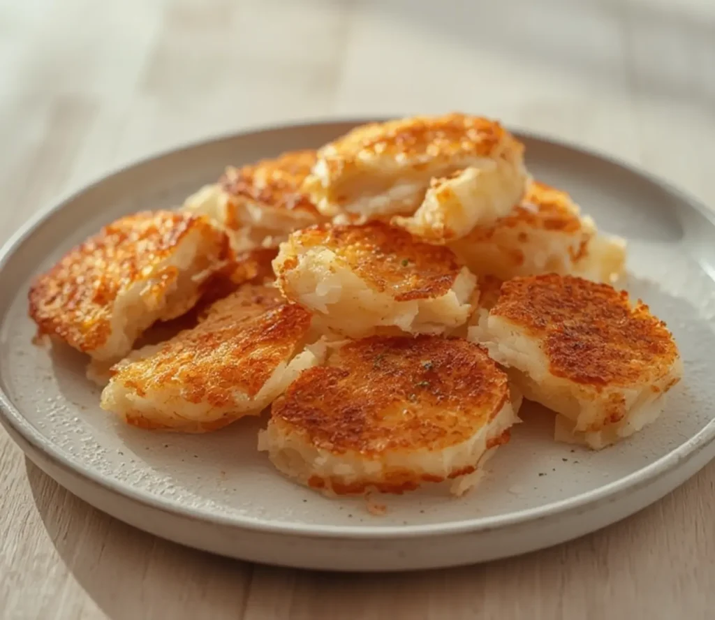 air fryer imitation crab: Golden crispy air fryer imitation crab sticks on a plate with lemon wedges