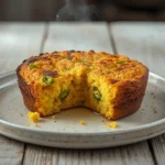 air fryer jalapeÃ±o cornbread: Golden air fryer jalapeño cornbread with crisp edges and green pepper specks.