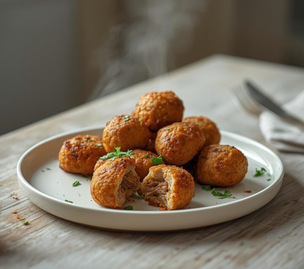 air fryer lamb kofta: Juicy golden air fryer lamb kofta with crispy edges on a plate.