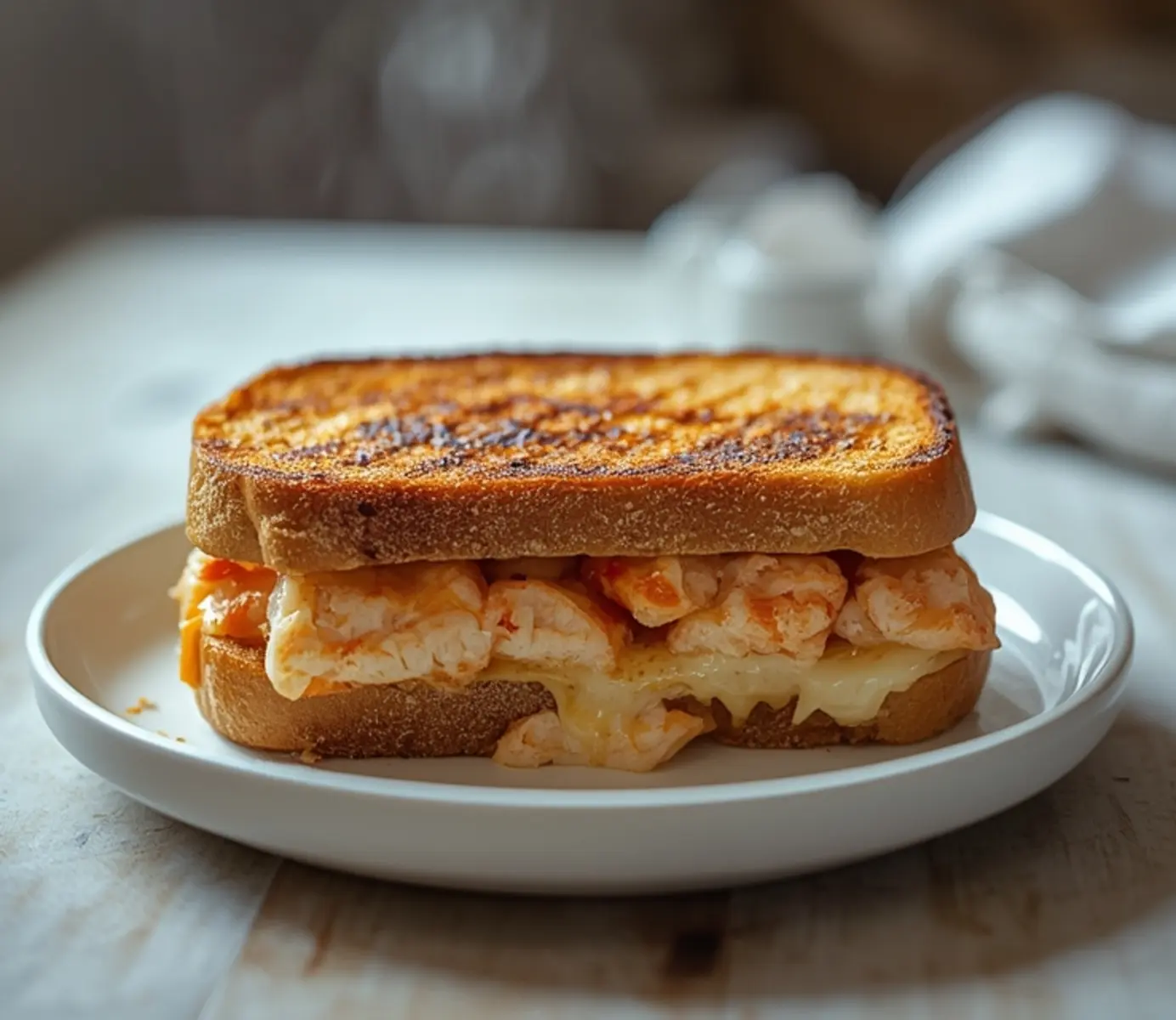 air fryer lobster grilled cheese: Golden air fryer lobster grilled cheese with melted cheese and crispy sourdough crust.