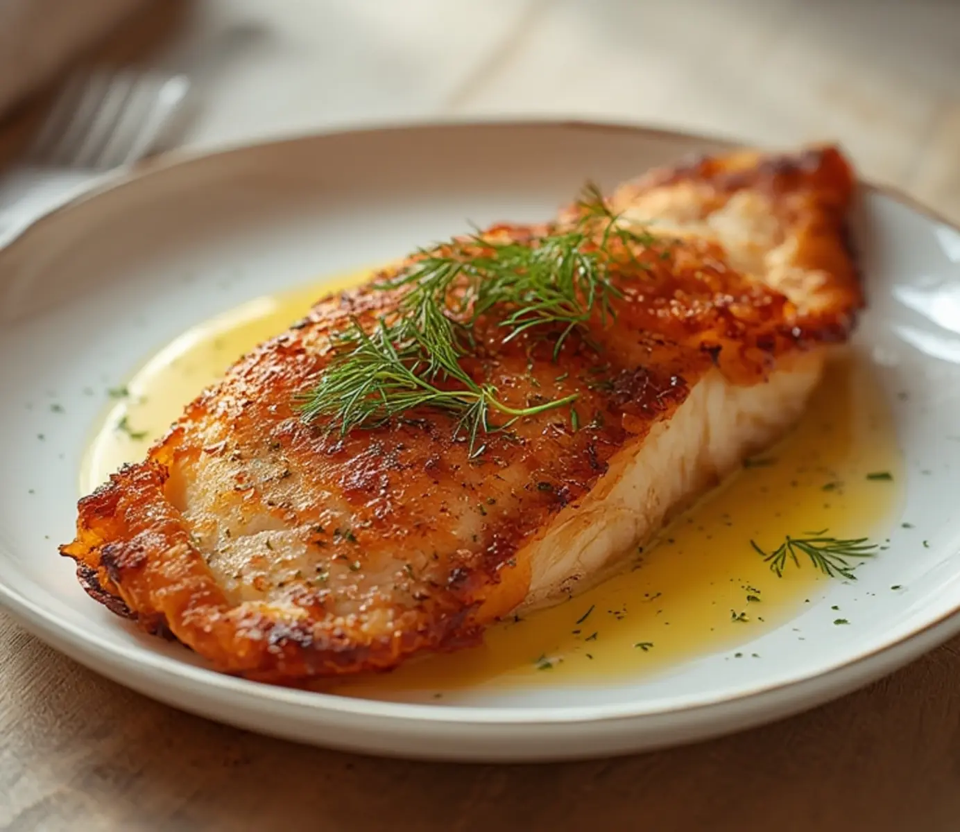 air fryer mackerel: Crispy skin air fryer mackerel fillets with fresh dill garnish, golden brown texture