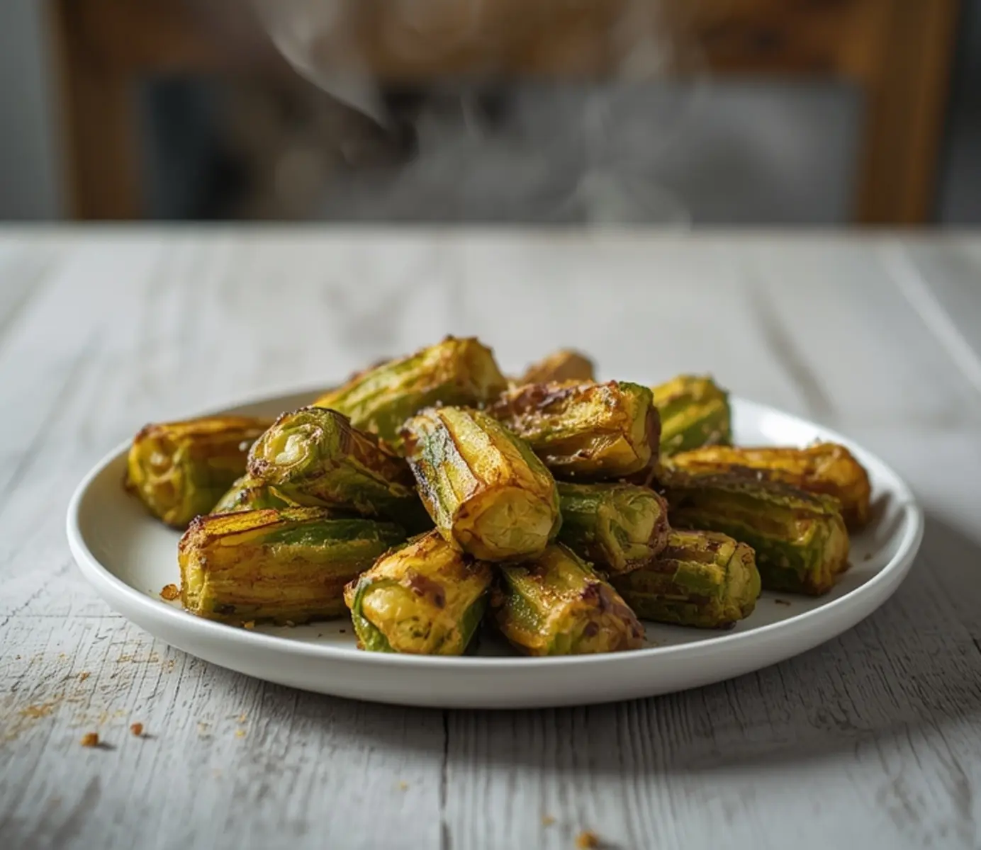 air fryer okra crispy: Golden crispy air fryer okra with crunchy edges in a bowl