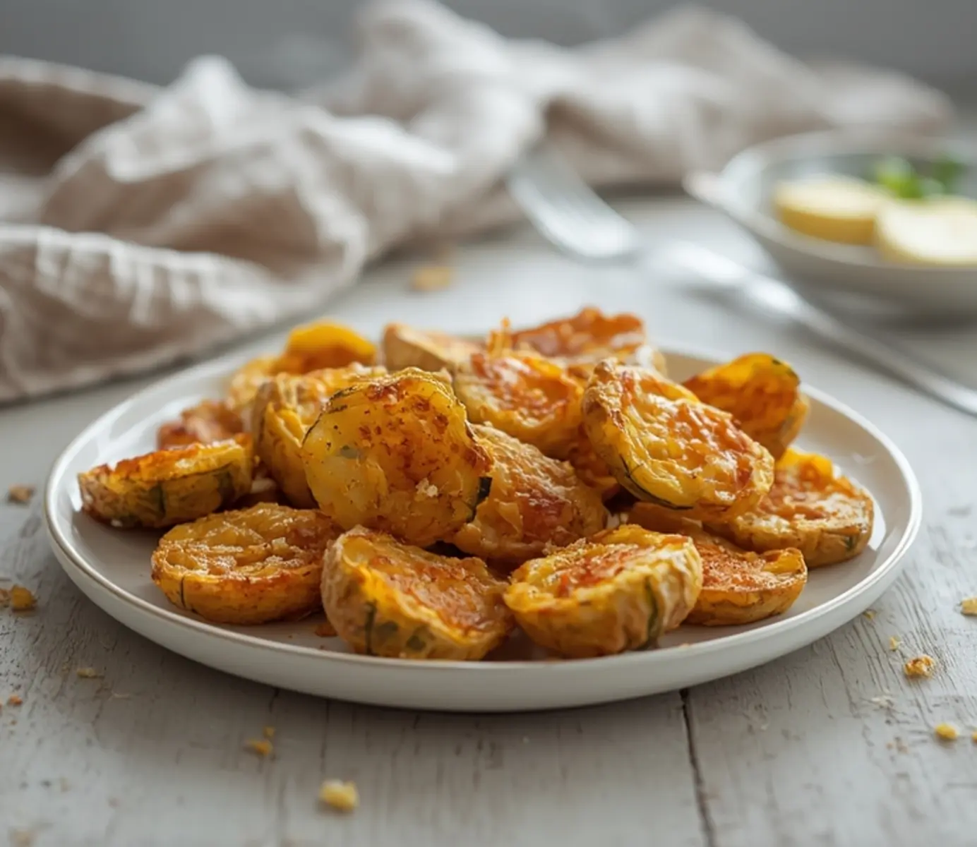 air fryer pattypan squash: Golden crispy air fryer pattypan squash with tender centers on a plate, perfect for Crispy Air Fryer Sides.