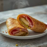 air fryer pickle wraps: Golden crispy air fryer pickle wraps on a white plate with glistening edges and visible pickle filling.