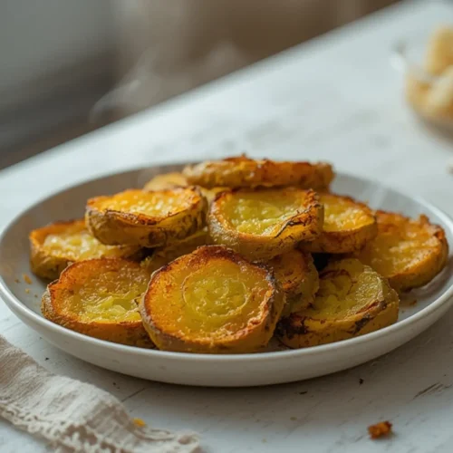air fryer pickled cucumber: Golden, crispy air fryer pickled cucumber slices with crisp edges and tangy glaze, ready to serve.