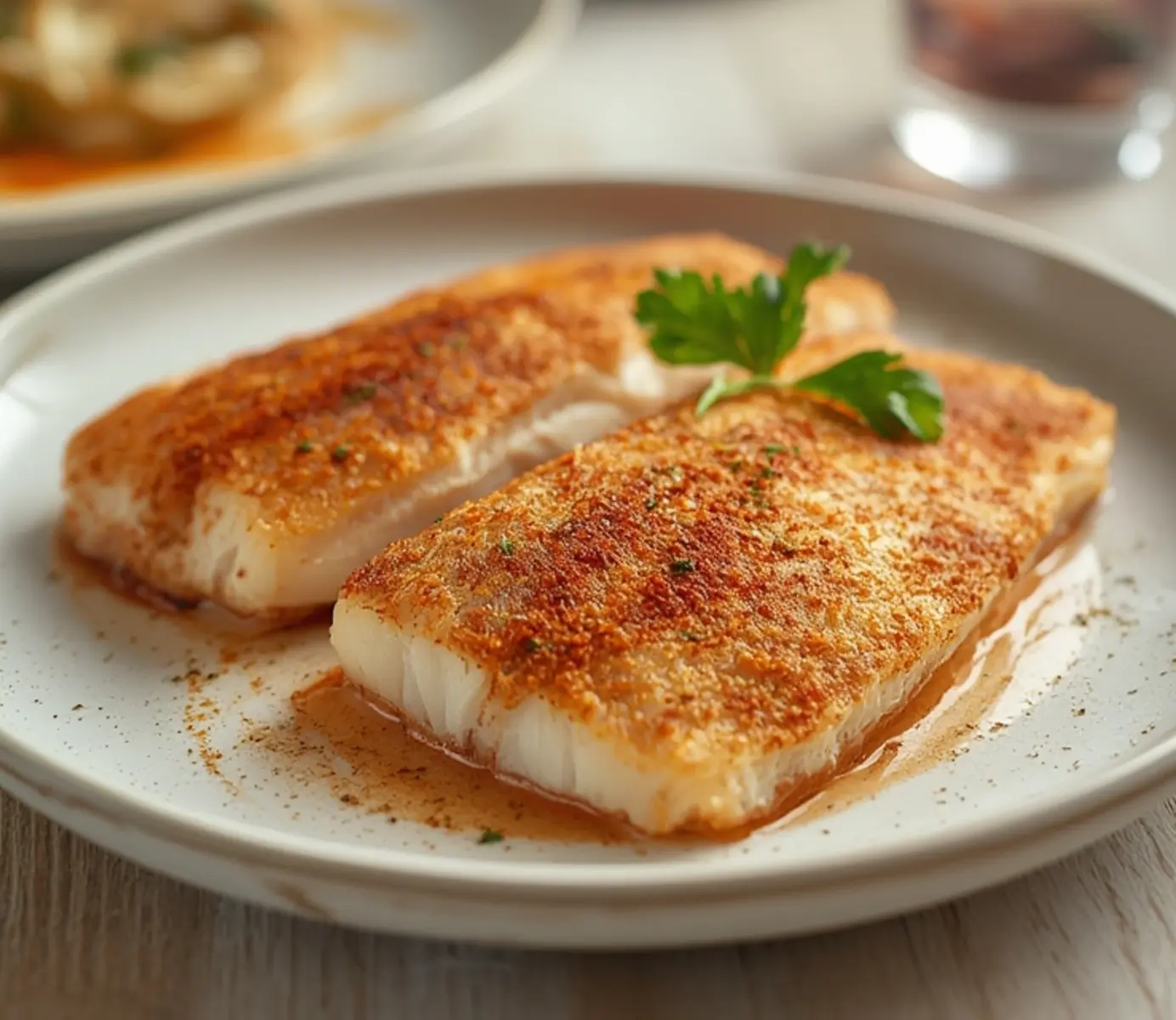 air fryer red snapper fillets: Golden crispy air fryer red snapper fillets with a flaky white interior and light seasoning.