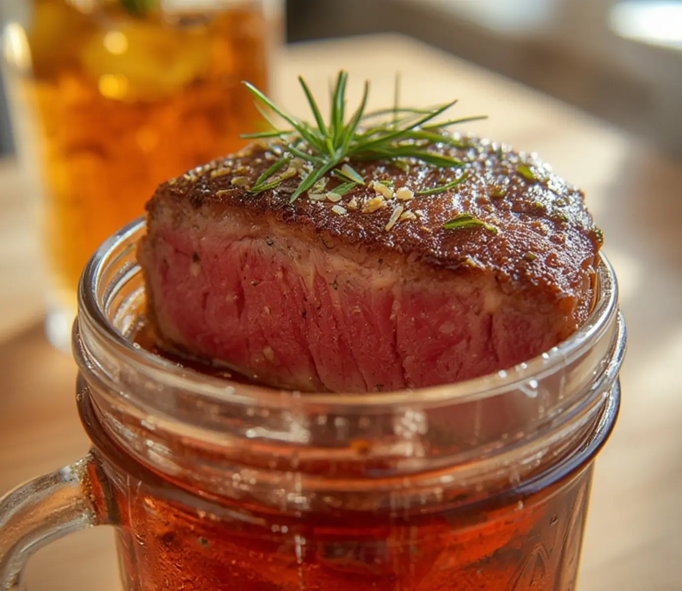 air fryer sirloin steak fathers day: Juicy air fryer sirloin steak with a crispy crust and pink center, topped with rosemary and garlic for Father's Day.
