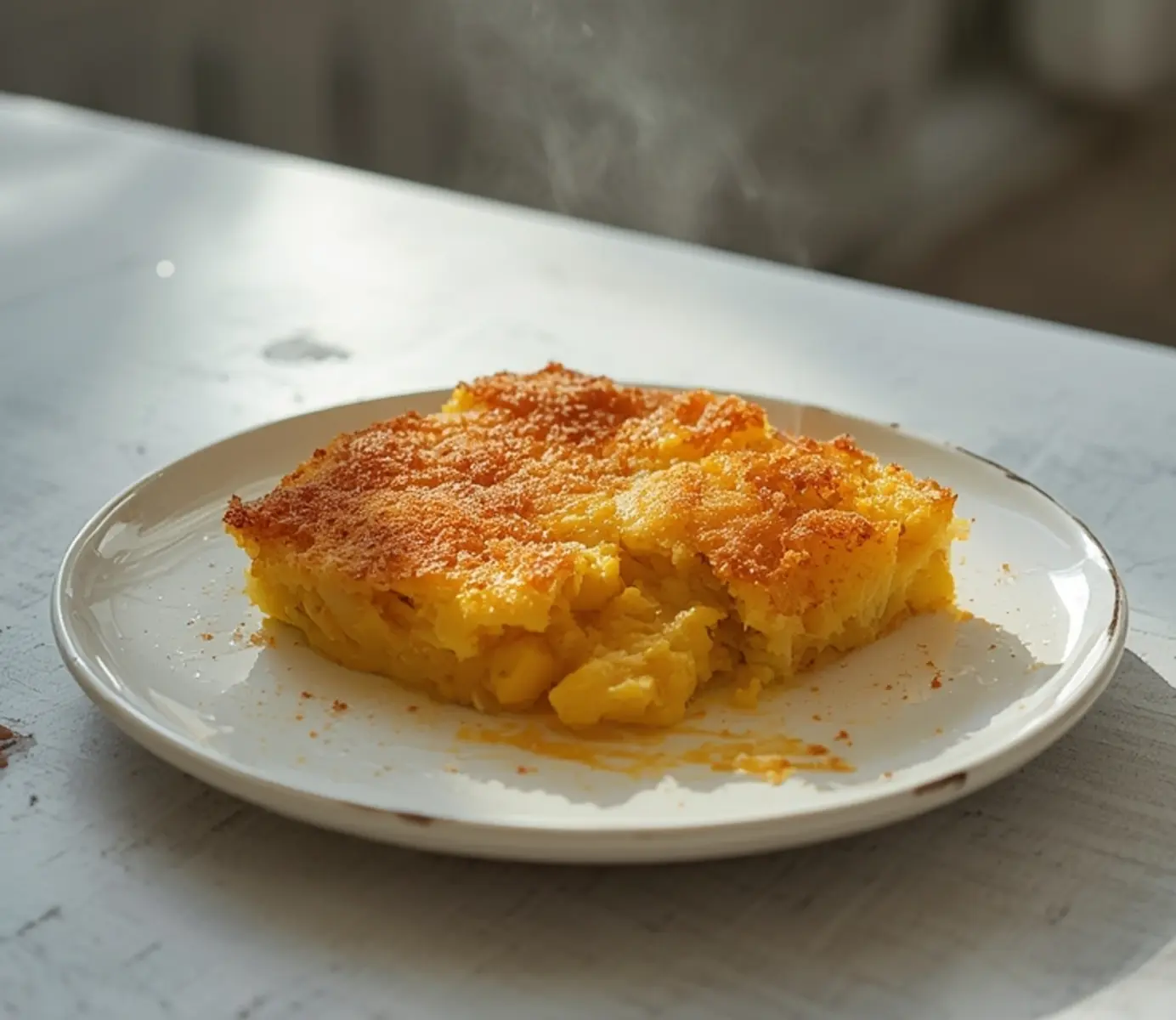 air fryer squash casserole: Golden air fryer squash casserole with a crispy, cheesy topping in a baking dish.