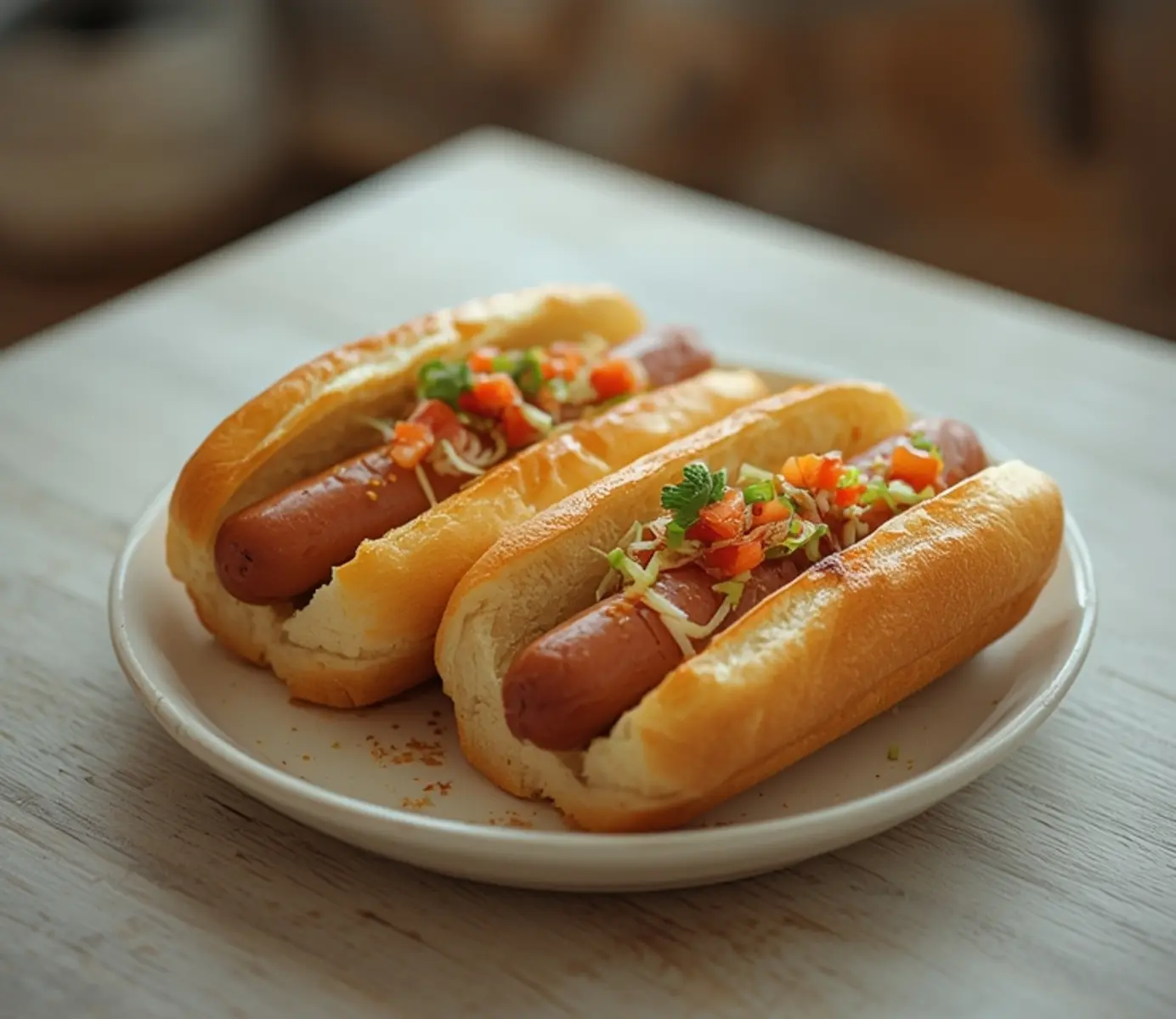 air fryer stadium hot dogs: Juicy air fryer stadium hot dogs with golden snap and soft buns topped with mustard.