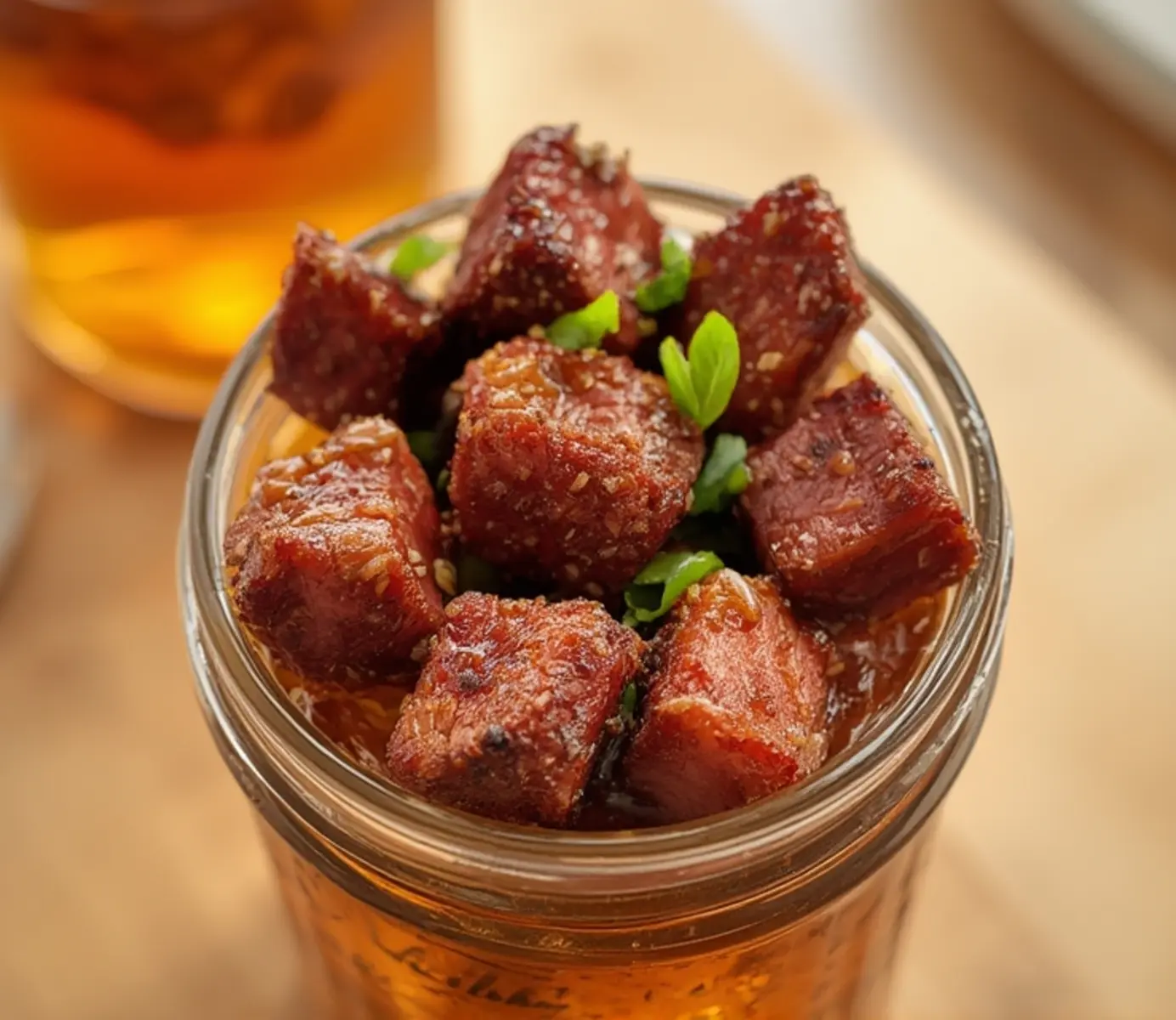 air fryer steak tips marinaded: Air fryer steak tips marinaded with a perfectly seared exterior and juicy interior, garnished with fresh parsley.