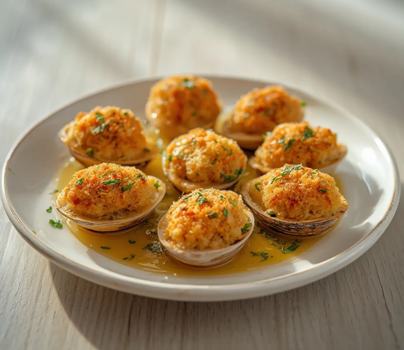 air fryer stuffed clams: Crispy air fryer stuffed clams with golden breadcrumb topping and fresh parsley.