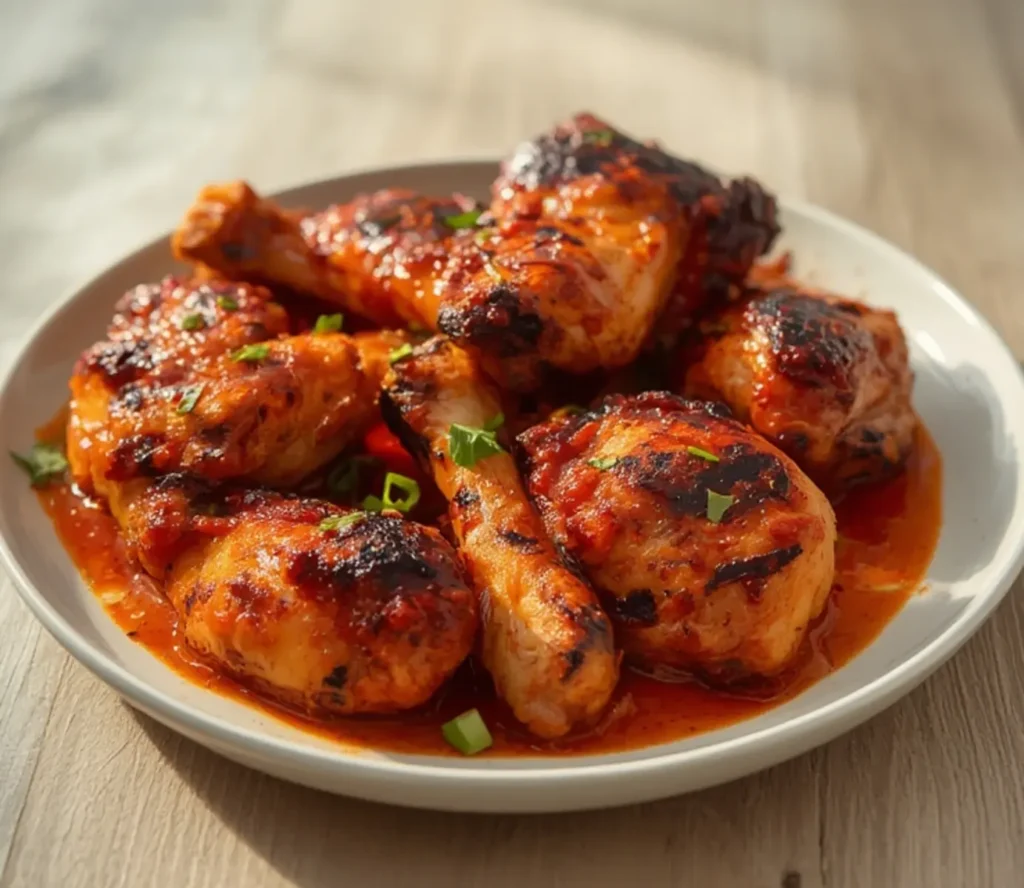 air fryer tandoori chicken: Golden-brown air fryer tandoori chicken with crispy red crust and juicy interior