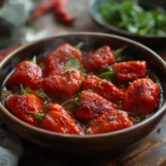 air fryer thai chili peppers: Crispy air fryer Thai chili peppers with ruby-red skin and blistered texture, ready to serve as a spicy side dish.