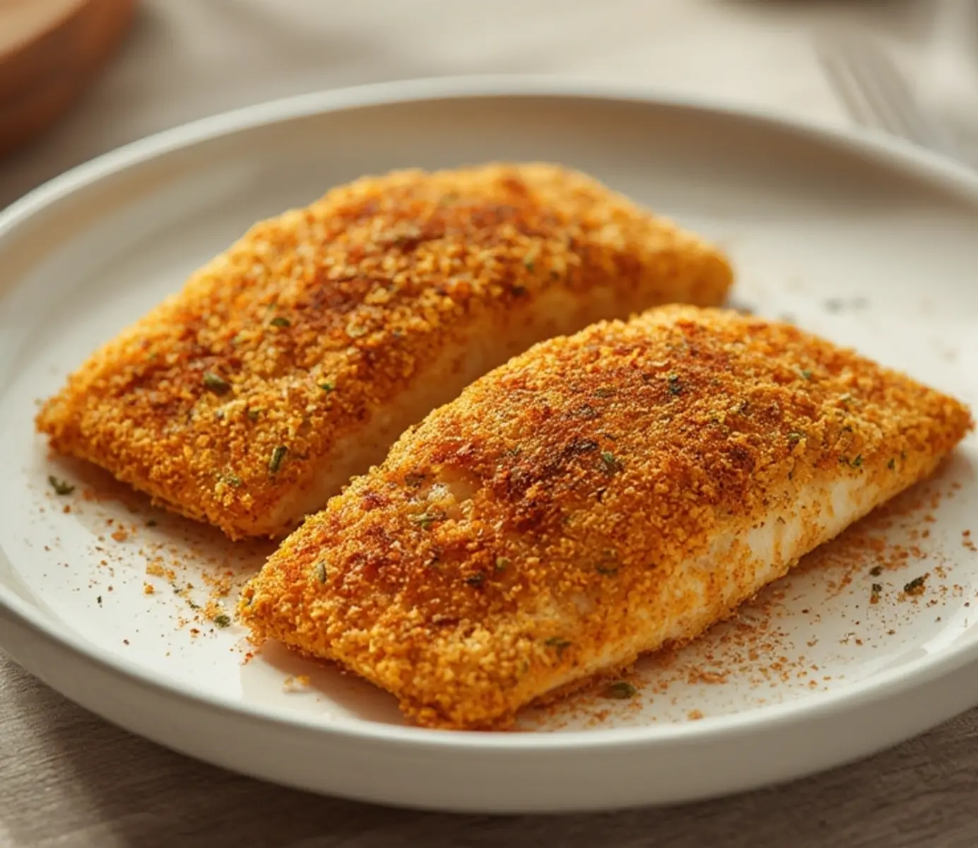 air fryer walleye breaded: Crispy golden brown breaded walleye fillets cooked in the air fryer, showing flaky white interior