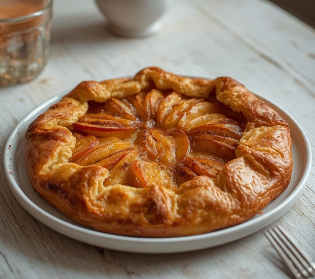 Air Fryer Apple Galette: A golden, rustic apple galette with crisp, flaky edges and juicy cinnamon apple filling in an air fryer basket, perfect for Air Fryer Baking Sweets.