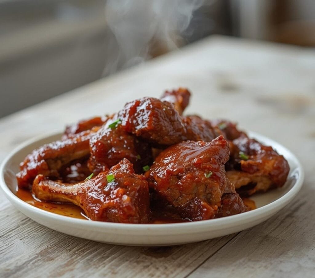 Air Fryer BBQ Beef Tips: Glistening BBQ beef tips with caramelized glaze and crisp edges in air fryer basket