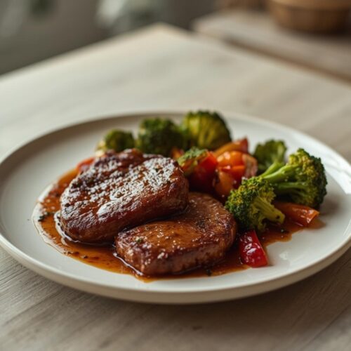 Air Fryer Beef Stir Fry: Juicy air fryer beef stir fry with crispy broccoli and peppers in a basket
