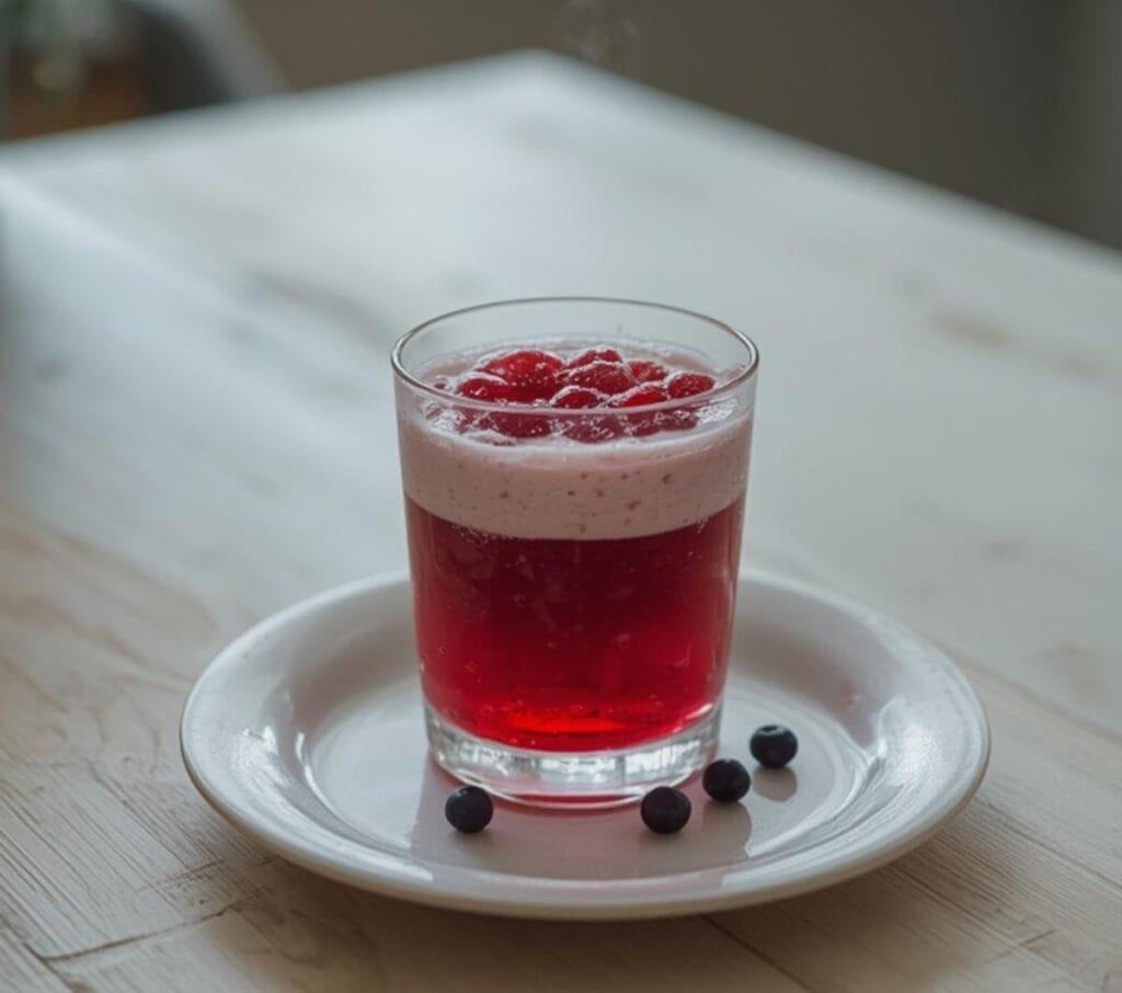 Air Fryer Berry Mocktail Recipes: Ruby-red sparkling berry mocktail with frothy bubbles and fresh mint for Air Fryer Berry Mocktail Recipes