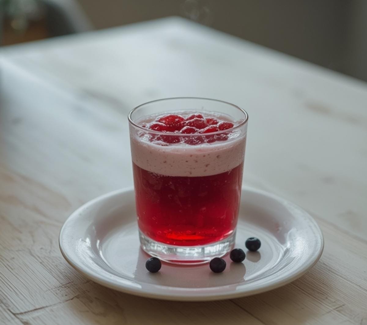 Air Fryer Berry Mocktail Recipes: Ruby-red sparkling berry mocktail with frothy bubbles and fresh mint for Air Fryer Berry Mocktail Recipes