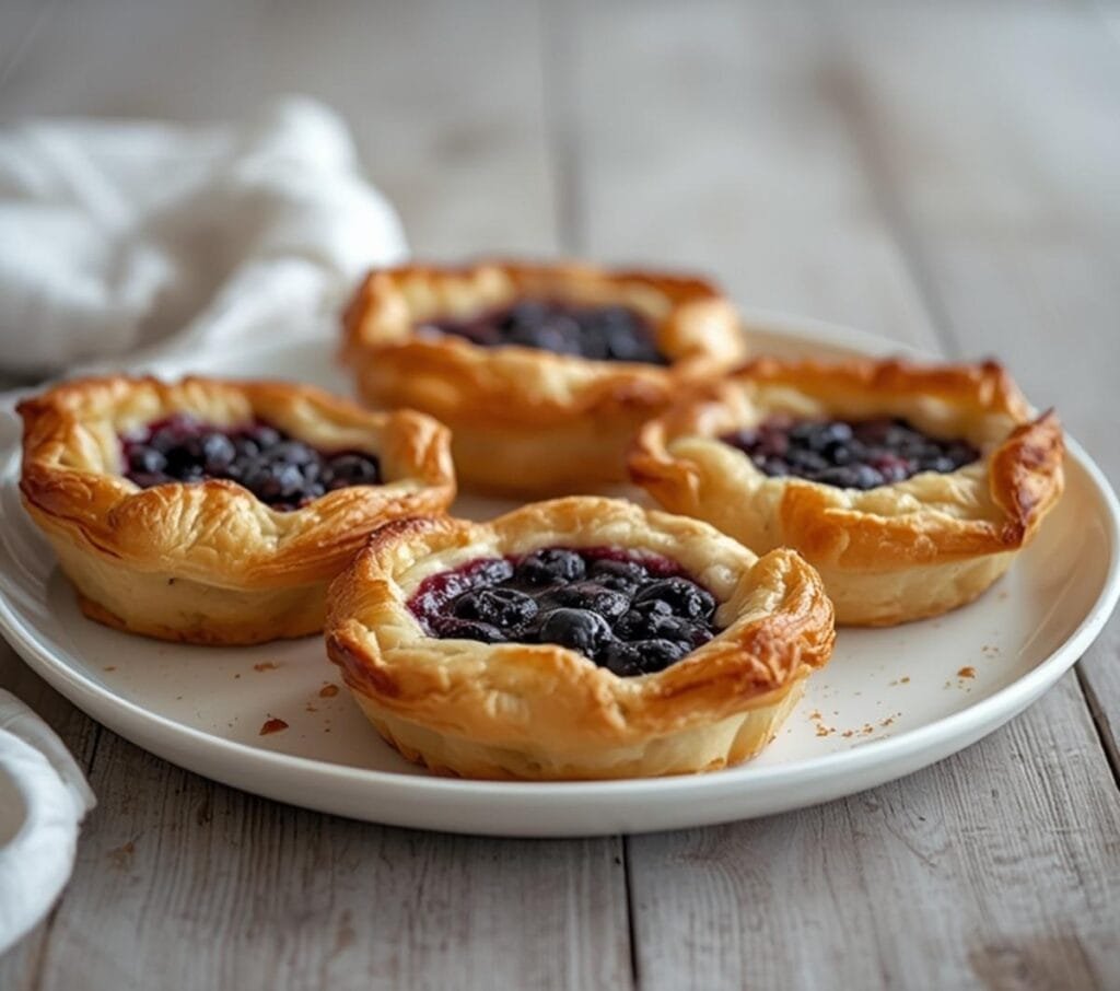 Air Fryer Blueberry Hand Pies: Golden crispy air fryer blueberry hand pies with flaky crust and juicy berry filling on a rustic board.