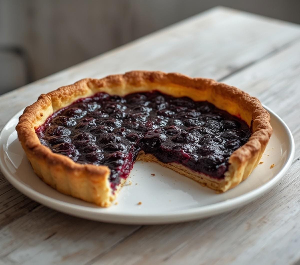 Air Fryer Blueberry Tart: Golden flaky Air Fryer Blueberry Tart with glistening blueberry filling on a rustic plate.