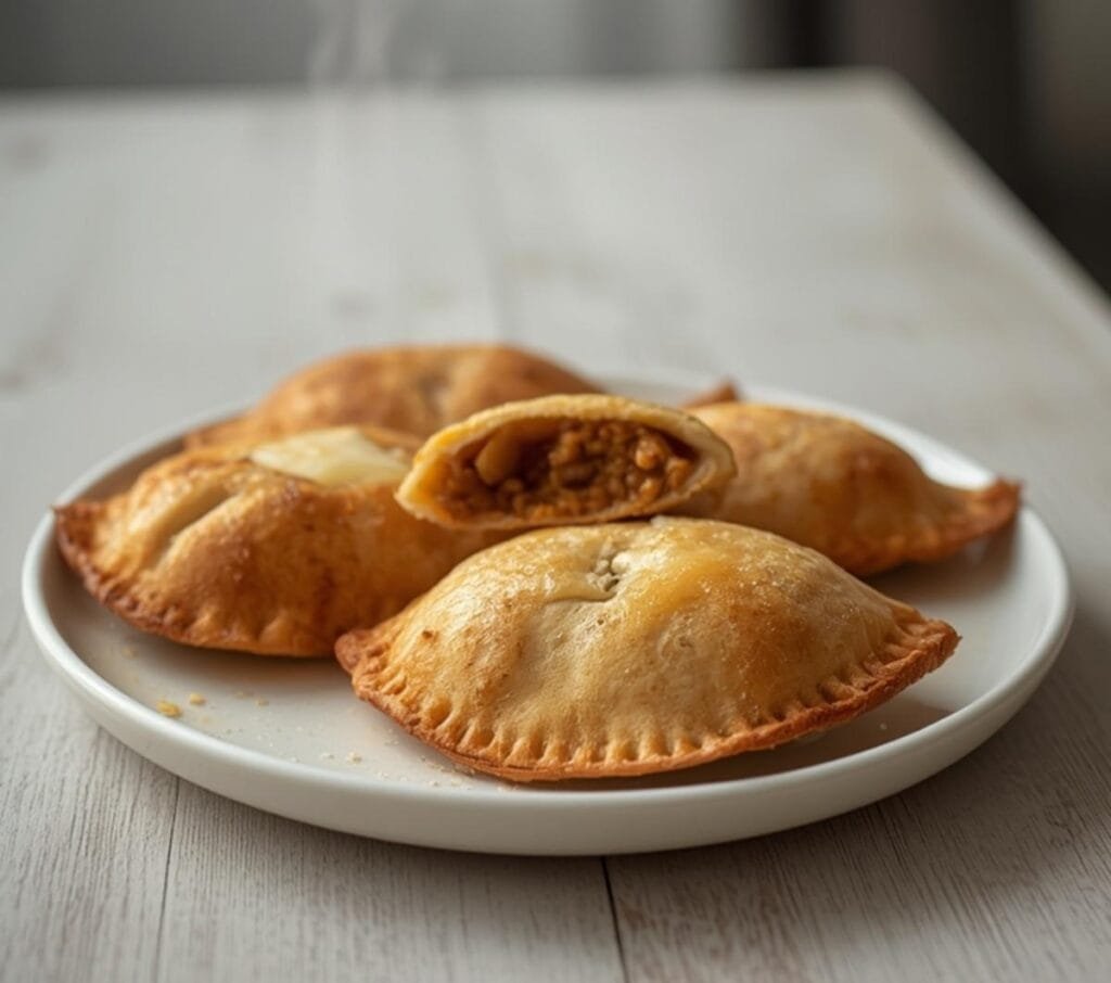 Air Fryer Breakfast Empanadas: Golden crispy air fryer breakfast empanadas on a plate with flaky pastry crust