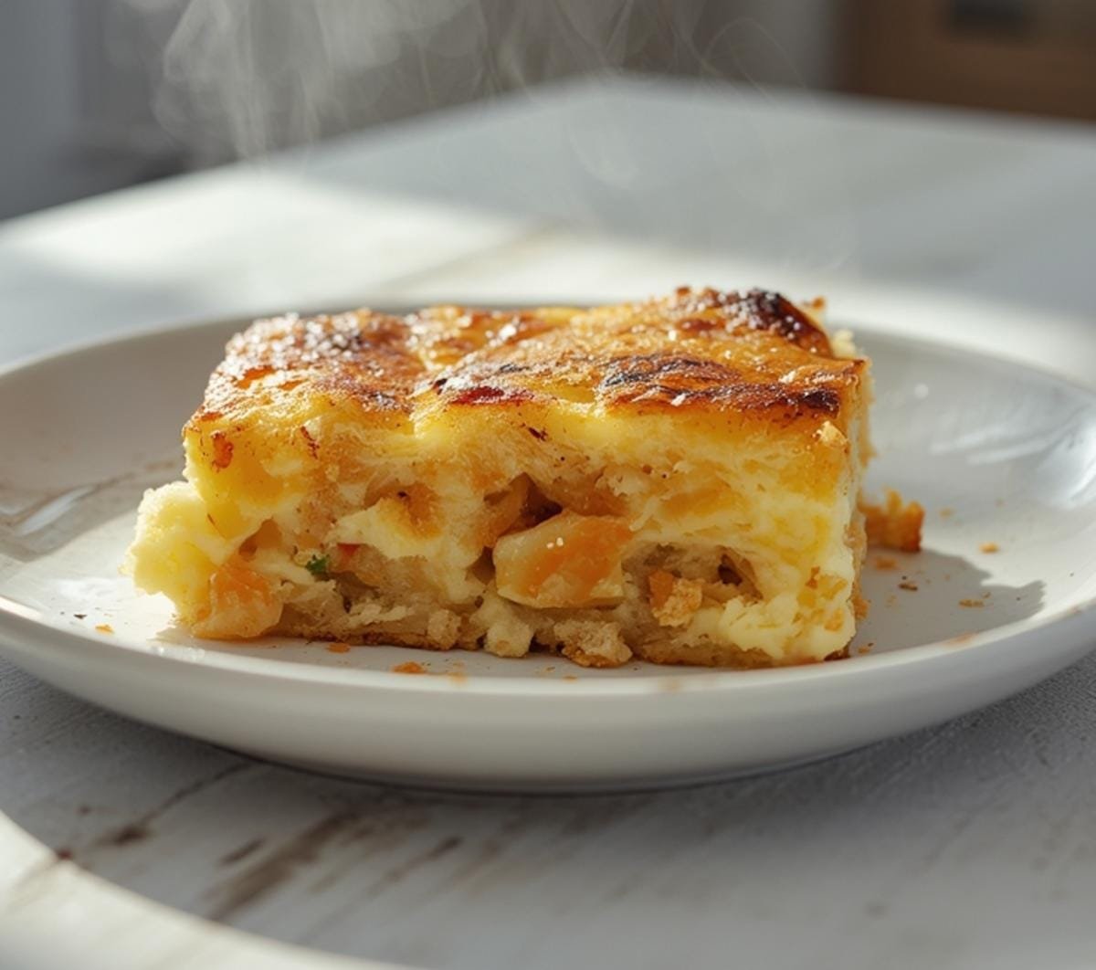 Air Fryer Breakfast Strata: Golden air fryer breakfast strata with crispy cheese top and creamy layers.