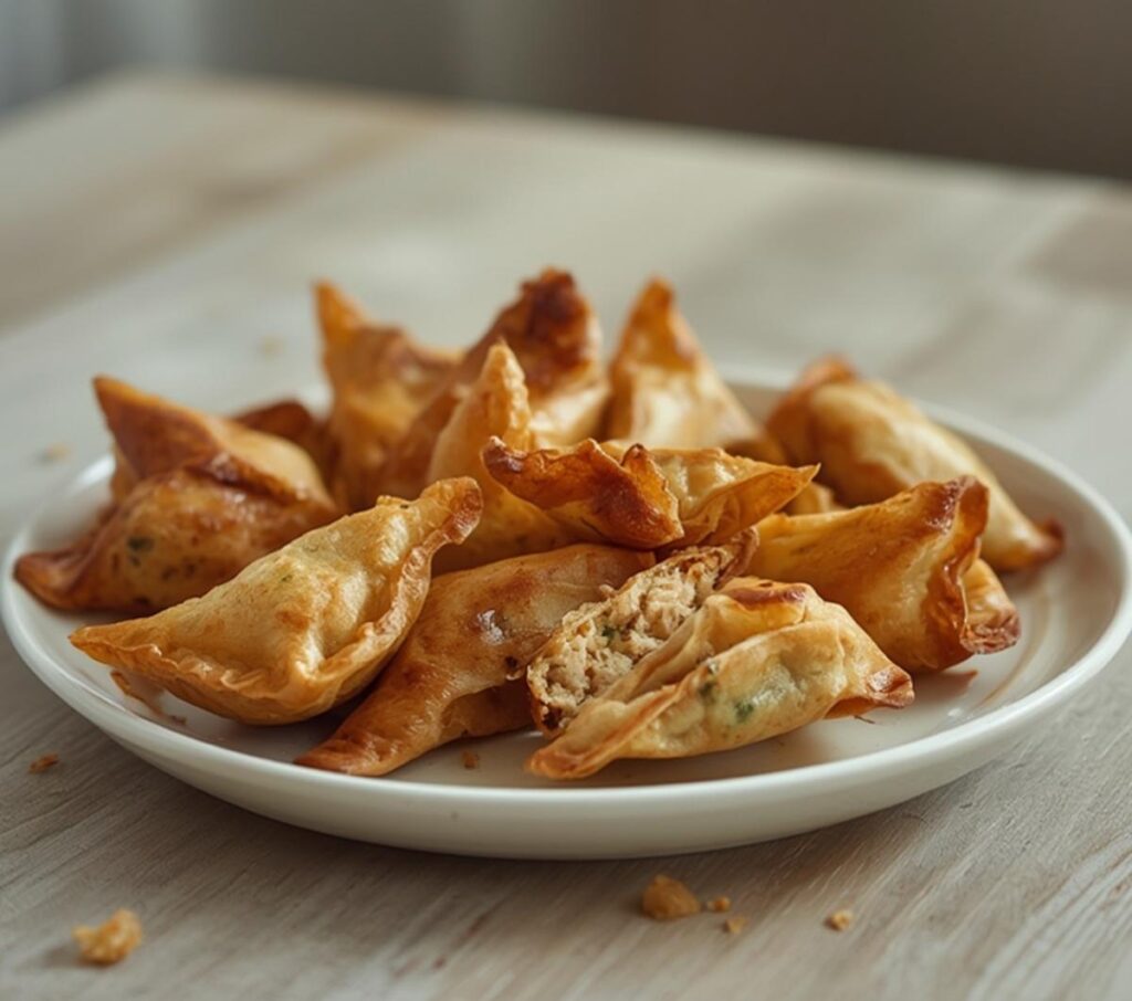 air fryer chicken samosas: Extra crispy air fryer chicken samosas with golden flaky pastry and spiced filling