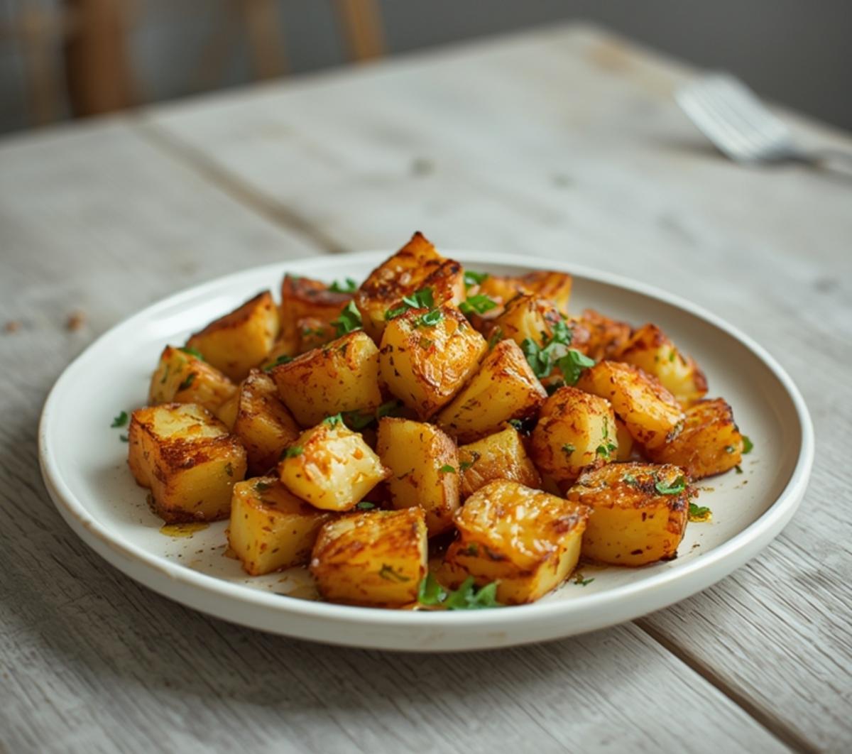 Air Fryer Crispy Potato Hash: Crispy golden potato hash in air fryer basket with fresh parsley garnish