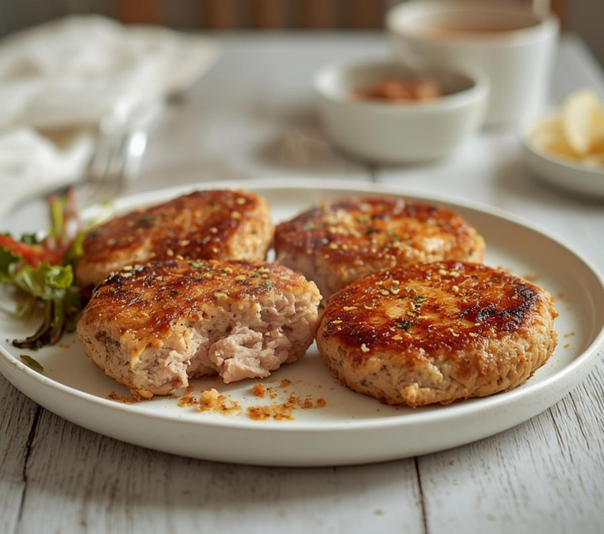 Air Fryer Crispy Turkey Burgers: Golden crispy air fryer turkey burgers with crisp edges on a plate, perfect for quick dinners.
