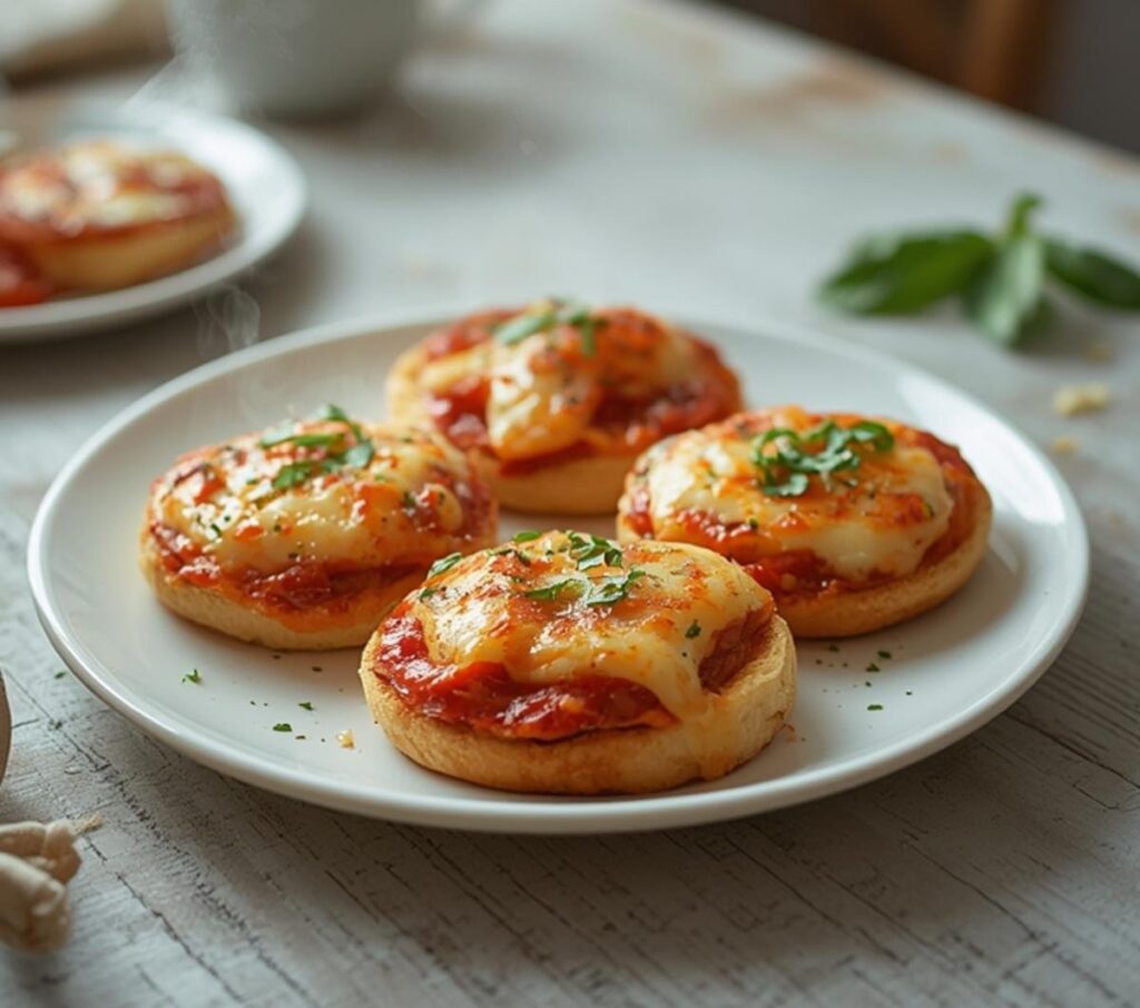 air fryer english muffin pizza: Crispy air fryer english muffin pizza with melted cheese and toasted edges, perfect for breakfast.
