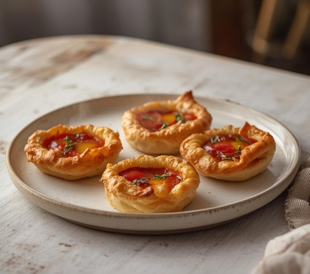 Air Fryer July 4th Appetizers: Golden crispy air fryer bites with red tomatoes and melted cheese for July 4th brunch.