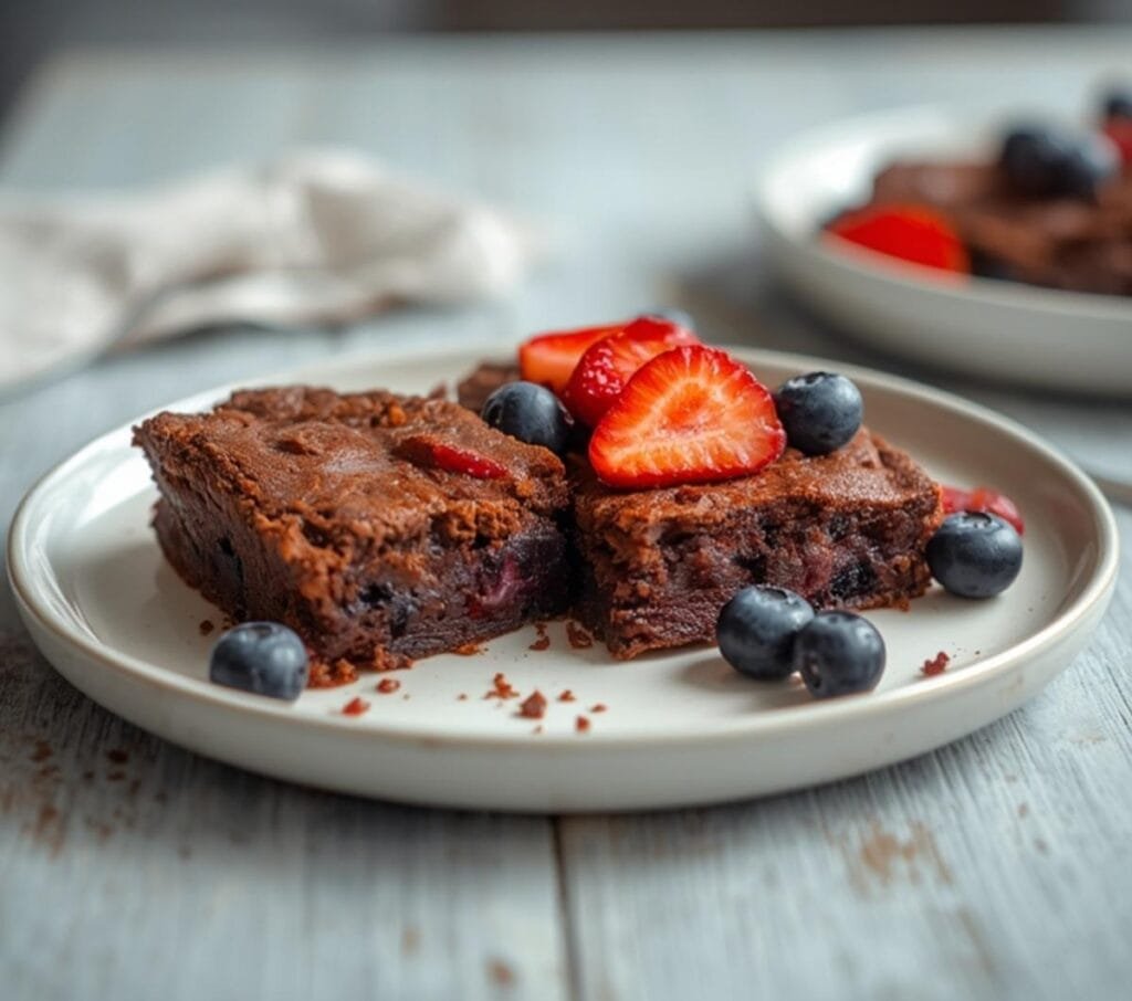 Air Fryer July 4th Dessert: Golden air fryer July 4th dessert with fresh berries on top, crispy edges and glistening surface.