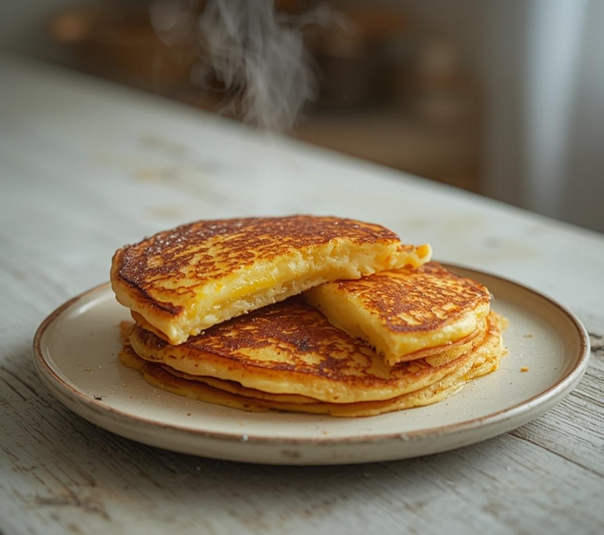 Air Fryer Lemon Ricotta Pancakes: Golden Air Fryer Lemon Ricotta Pancakes with crispy edges and fluffy texture on a plate.