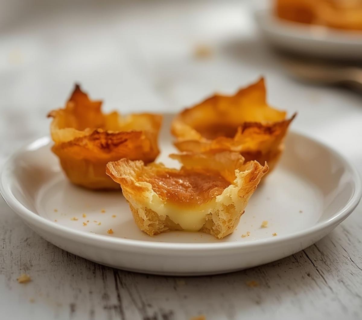 air fryer phyllo dough appetizers: Golden brown air fryer phyllo dough appetizers with melted cheese filling in a muffin tin, showcasing crispy, flaky layers.