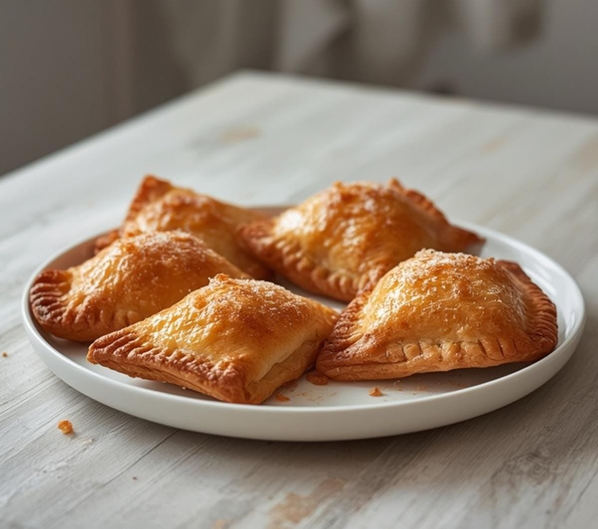 Air Fryer Raspberry Turnovers: Golden flaky air fryer raspberry turnovers with ruby-red filling on a rustic plate.