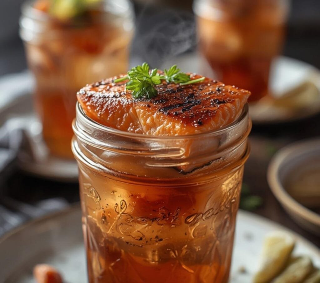 Air Fryer Salmon Steaks: Golden brown air fryer salmon steaks with crispy skin and flaky interior on a white plate