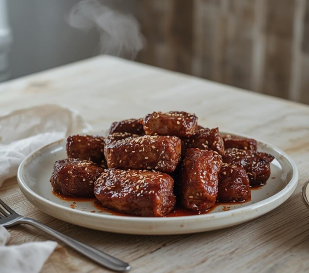 Air Fryer Sesame Ginger Beef: Juicy Air Fryer Sesame Ginger Beef with golden edges and sesame seeds