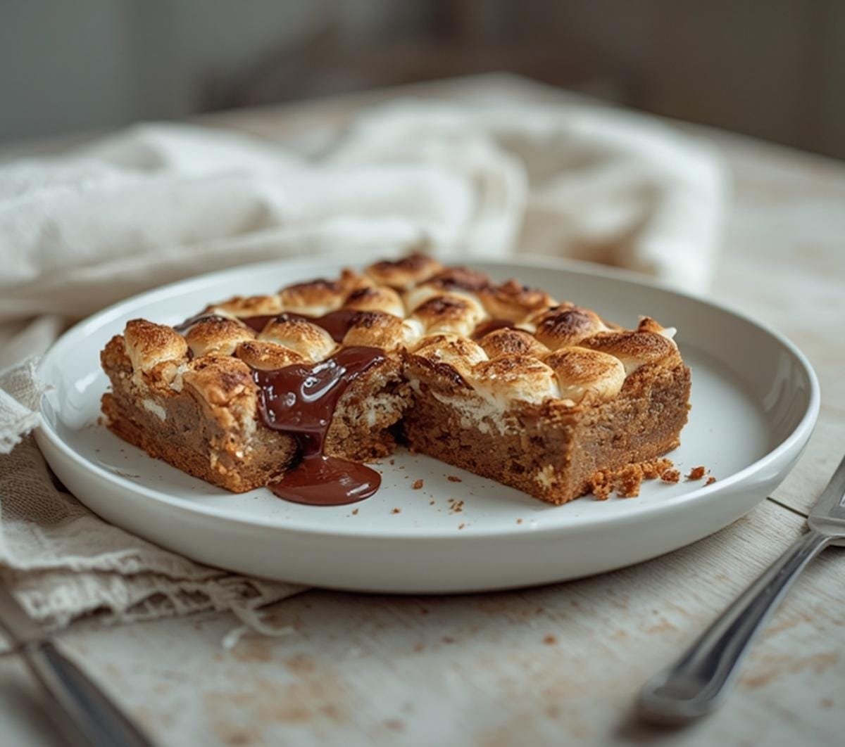 Air Fryer Smores Cookie Bars: Golden brown s'mores cookie bars with melted chocolate and toasted marshmallows in an air fryer basket.