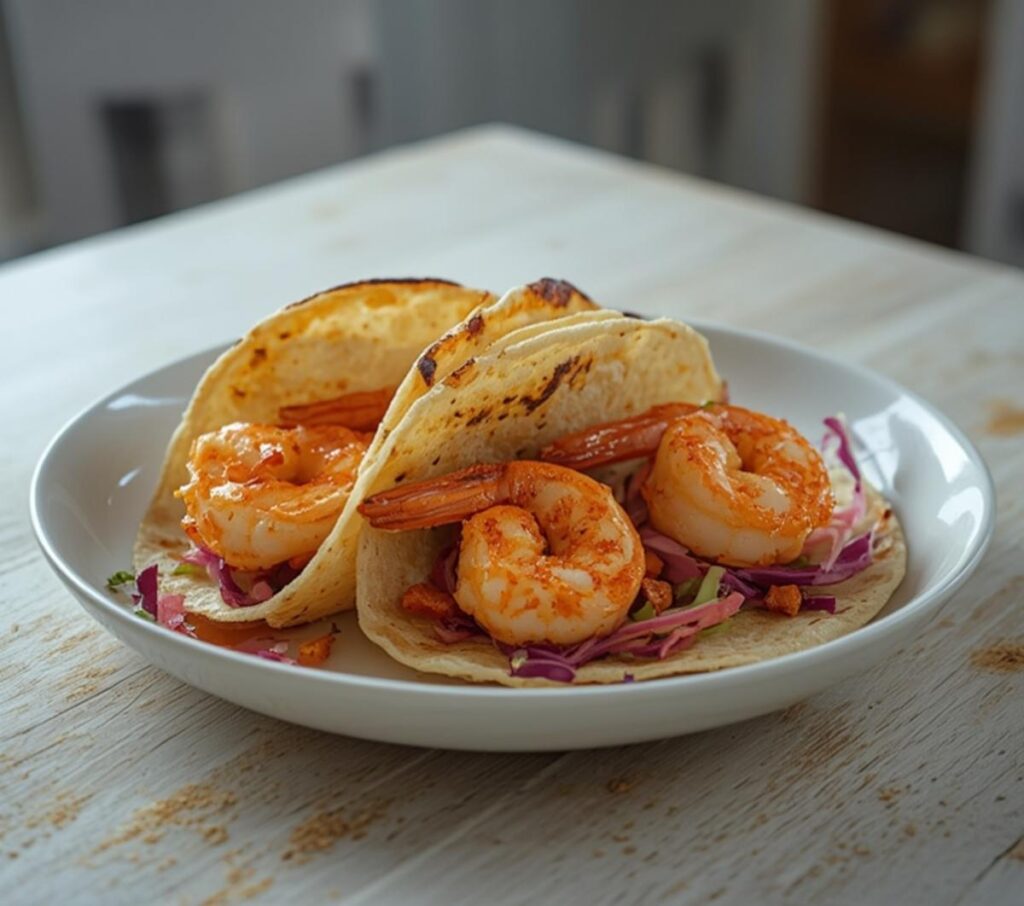 Air Fryer Spicy Shrimp Tacos: Crispy golden shrimp tacos with spicy seasoning and fresh slaw, perfect for air fryer dinners.