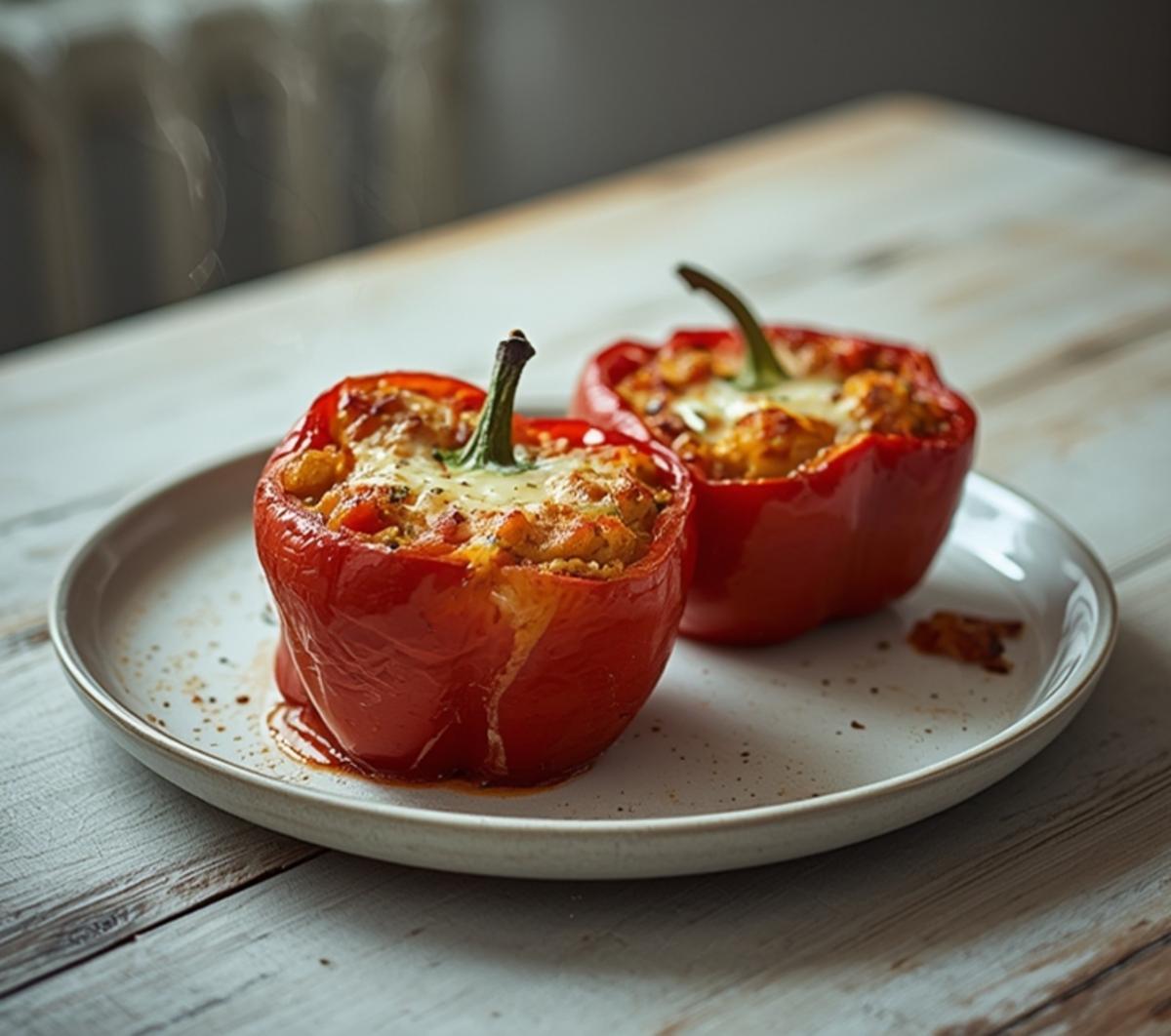 Air Fryer Stuffed Bell Peppers: Golden, crispy air fryer stuffed bell peppers with melted cheese and a juicy filling.
