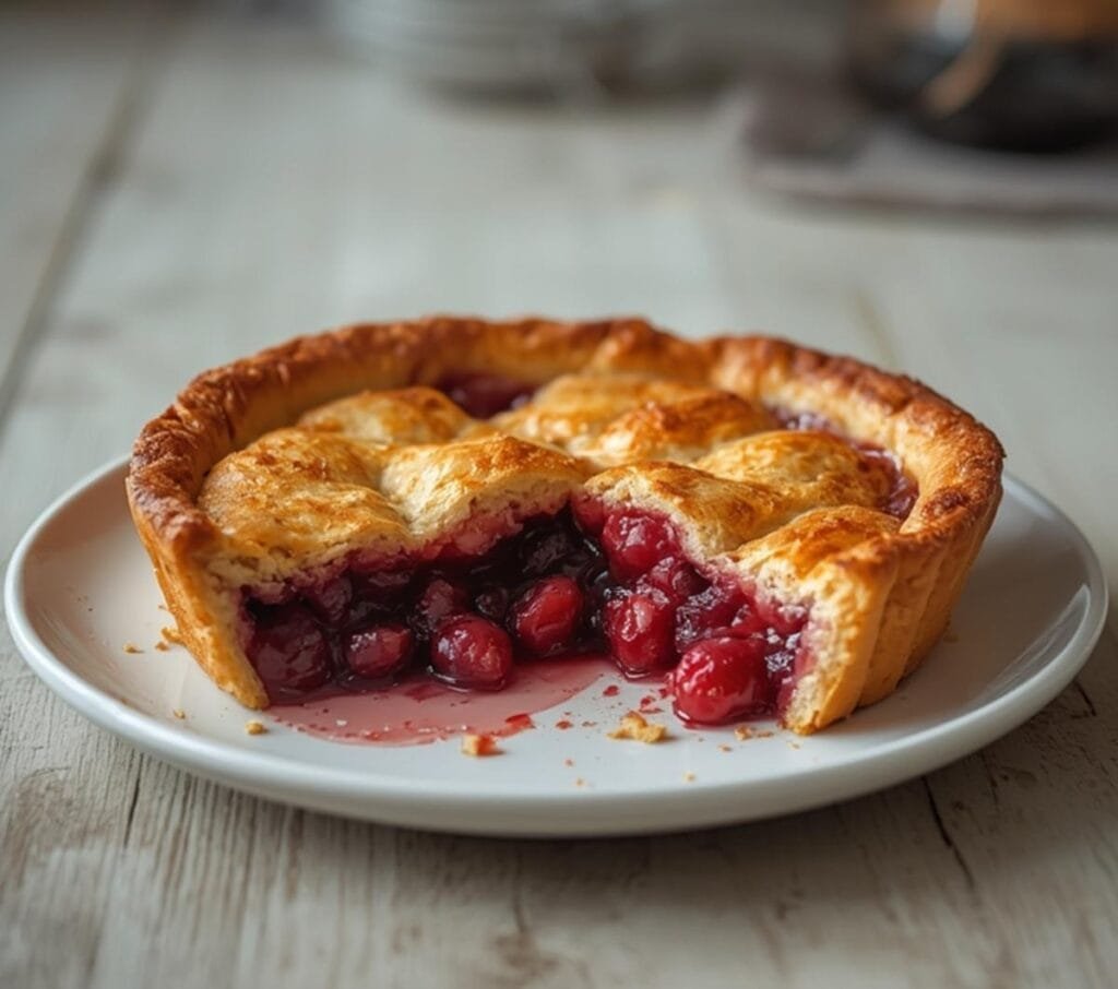 Air Fryer Summer Berry Pie: Golden crusted air fryer summer berry pie with colorful berries bubbling on top.