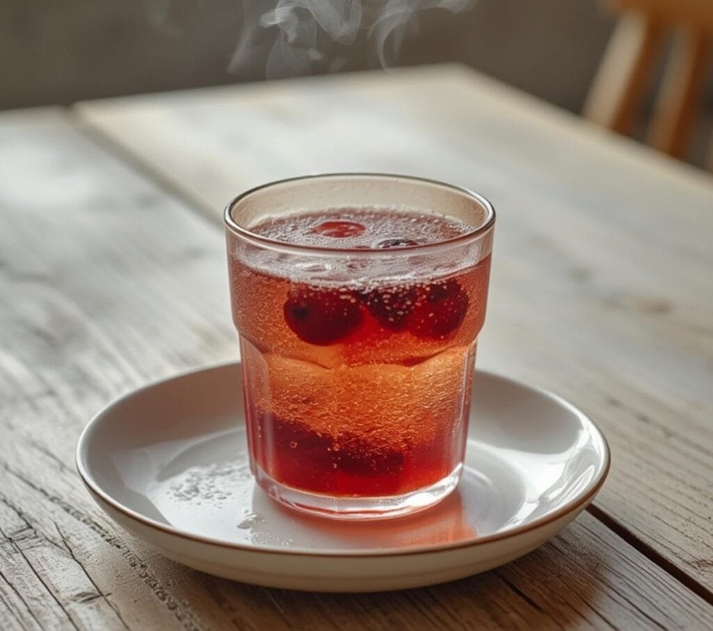 Air Fryer Summer Mocktails: Frosted glassware filled with ruby-red berries and bubbly sparkling water, perfect for summer mocktails.