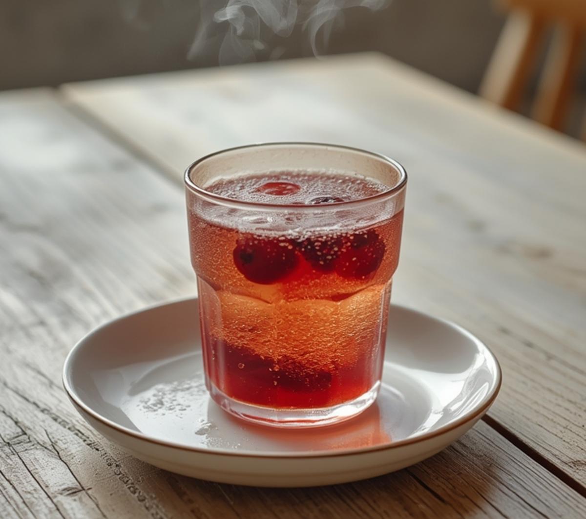 Air Fryer Summer Mocktails: Frosted glassware filled with ruby-red berries and bubbly sparkling water, perfect for summer mocktails.