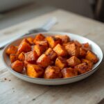 Air Fryer Sweet Potato Hash: Crispy golden air fryer sweet potato hash in a white bowl, perfect for breakfast.