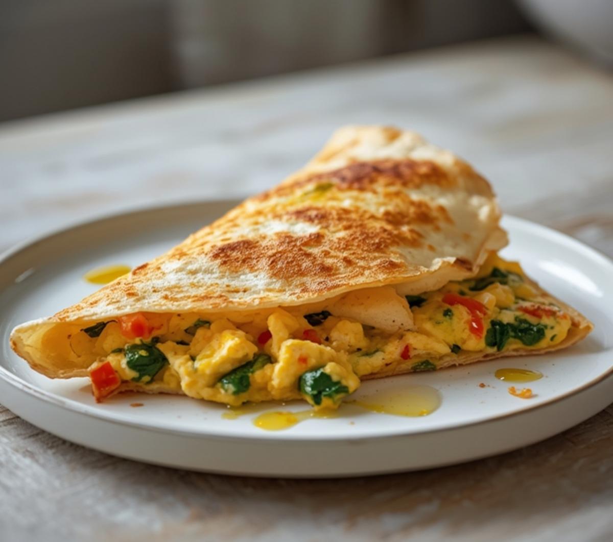 Air Fryer Veggie Breakfast Burrito: Golden crispy air fryer veggie breakfast burrito with melted cheese and colorful peppers.