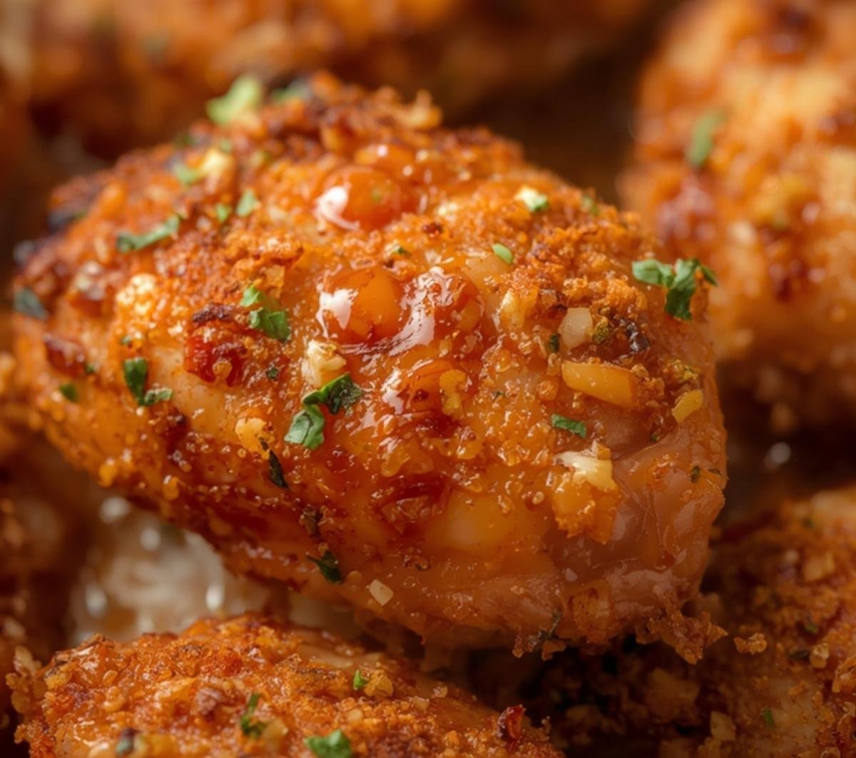 Extreme close-up showing the juicy, spiced texture of cooked Air Fryer Frozen Chicken breast